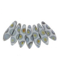 Czech Glass Daggers Perlen 5x16mm Chalk white marea dots matted 03000-2807A